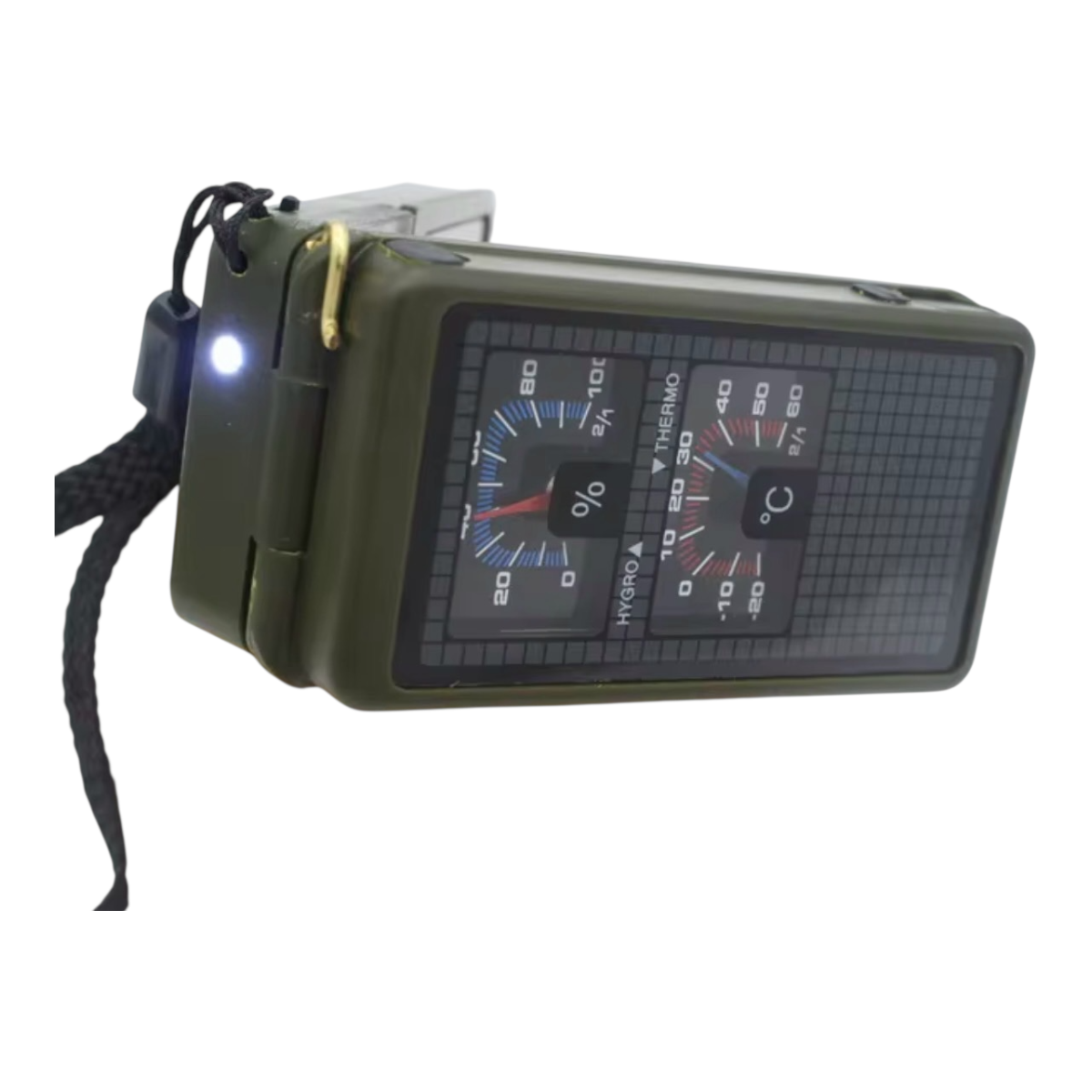 Brújula Táctica Multifuncional con Termómetro, Higrómetro y Luz LED BRU-COM1