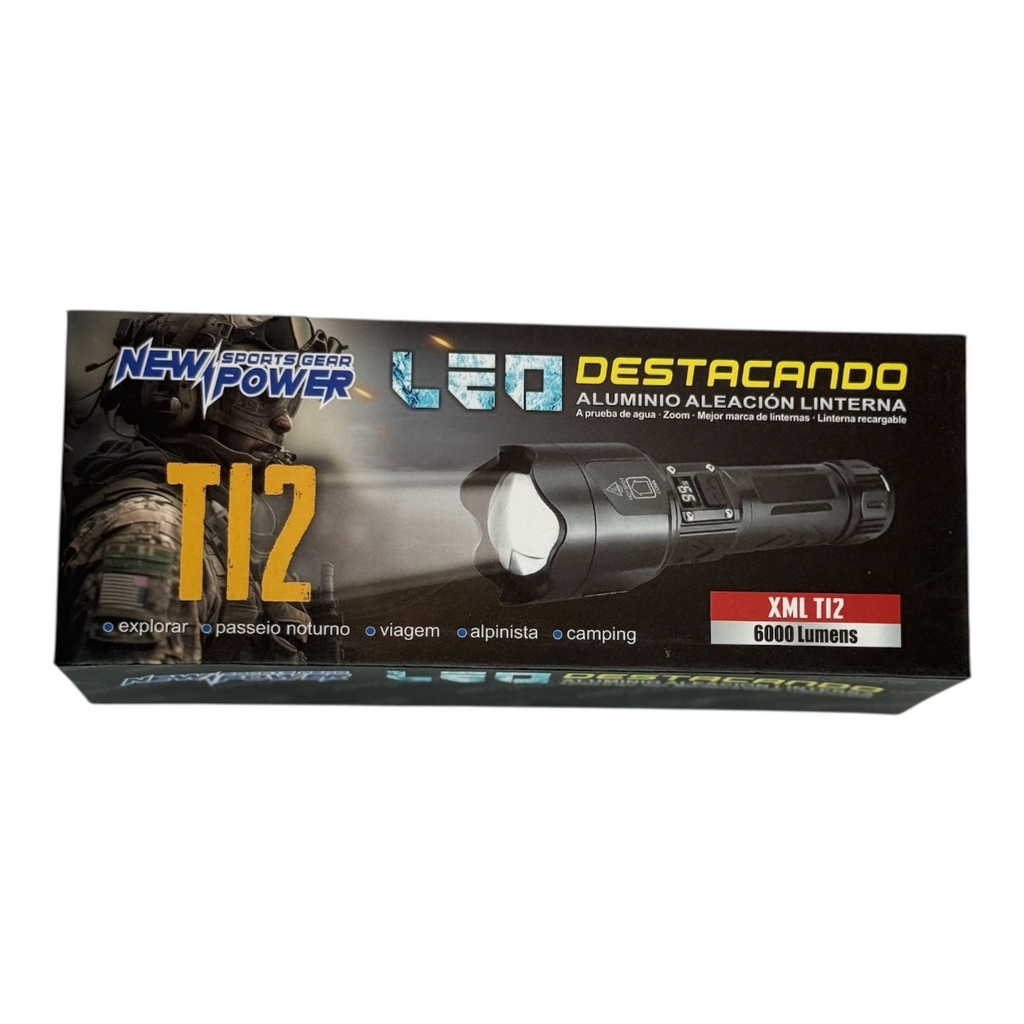 Lámpara táctica recargable New Power NP-156 – Power Bank con pantalla digital y zoom telescópico
