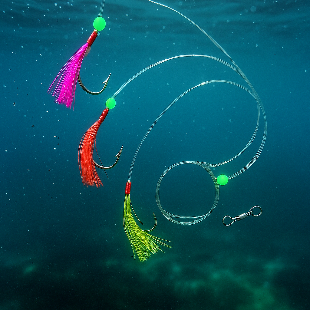 Aparejo de Pesca con 3 Señuelos Tipo Pluma o Calamar FISH-47